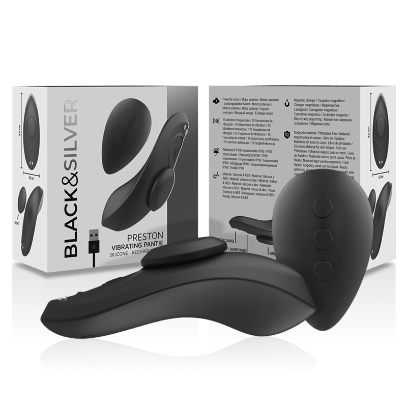 BLACK&SILVER - CULOTTE VIBRANTE RECHARGEABLE EN SILICONE PRESTON NOIRE