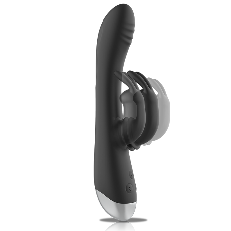 BLACK&SILVER - DJ. STIMULATEUR DE LAPIN RECHARGEABLE EN SILICONE ADAM NOIR