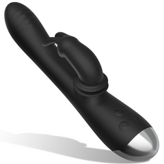 BLACK&SILVER - DJ. STIMULATEUR DE LAPIN RECHARGEABLE EN SILICONE ADAM NOIR