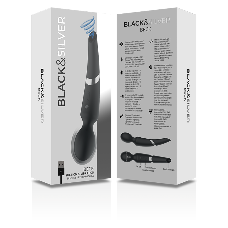 BLACK&SILVER - MASSEUR ET ASPIRATION RECHARGEABLE EN SILICONE BECK NOIR