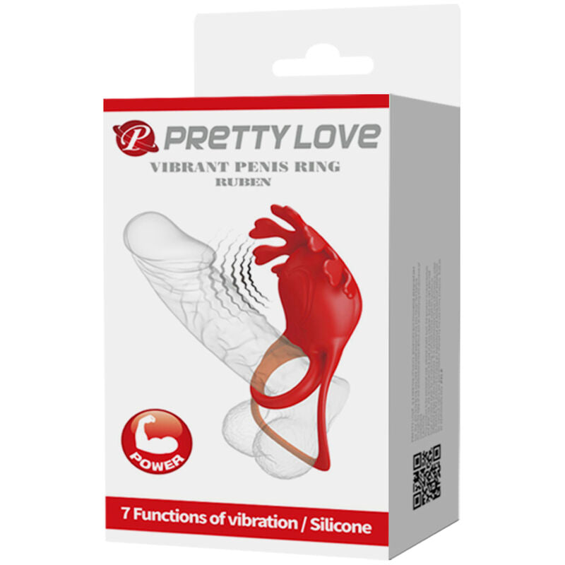 PRETTY LOVE - ANNEAU VIBRATEUR RUBEN 7 VIBRATIONS SILICONE ROUGE