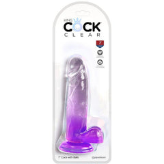 KING COCK - CLEAR PÉNIS RÉALISTE AVEC BOULES 15.2 CM VIOLET