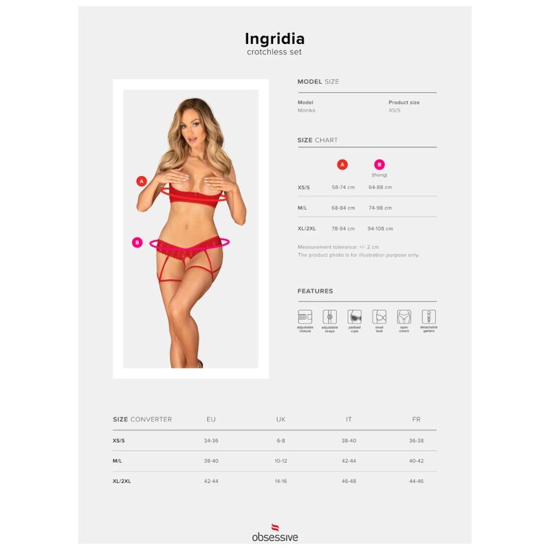 OBSESSIVE - INGRIDIA ENSEMBLE DEUX PIÈCES SANS CROTCHLESS ROUGE XL/XXL