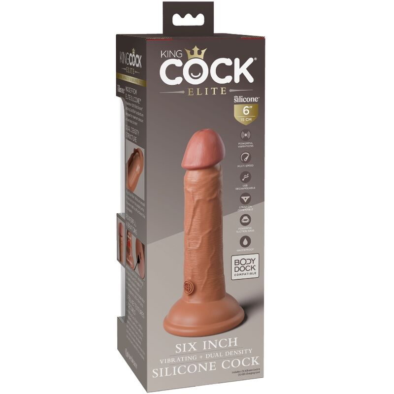 KING COCK - ELITE GODE RÉALISTE VIBRANT & SILICONE 15.2 CM CARAMEL