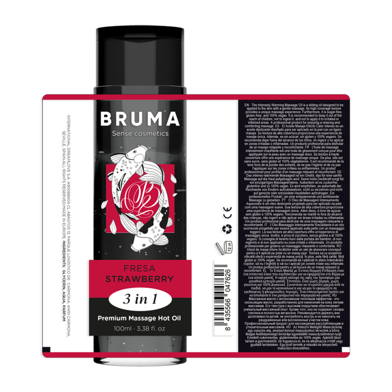 BRUMA - HUILE DE MASSAGE PREMIUM EFFET CHALEUR SAVEUR FRAISE 3 EN 1 - 100 ML