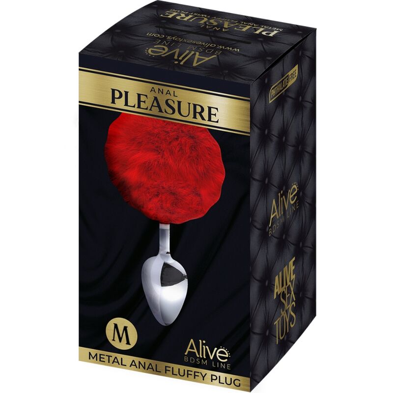 ALIVE - PLUG DE PLAISIR ANAL LISSE MÉTAL FLUFFY ROUGE TAILLE M