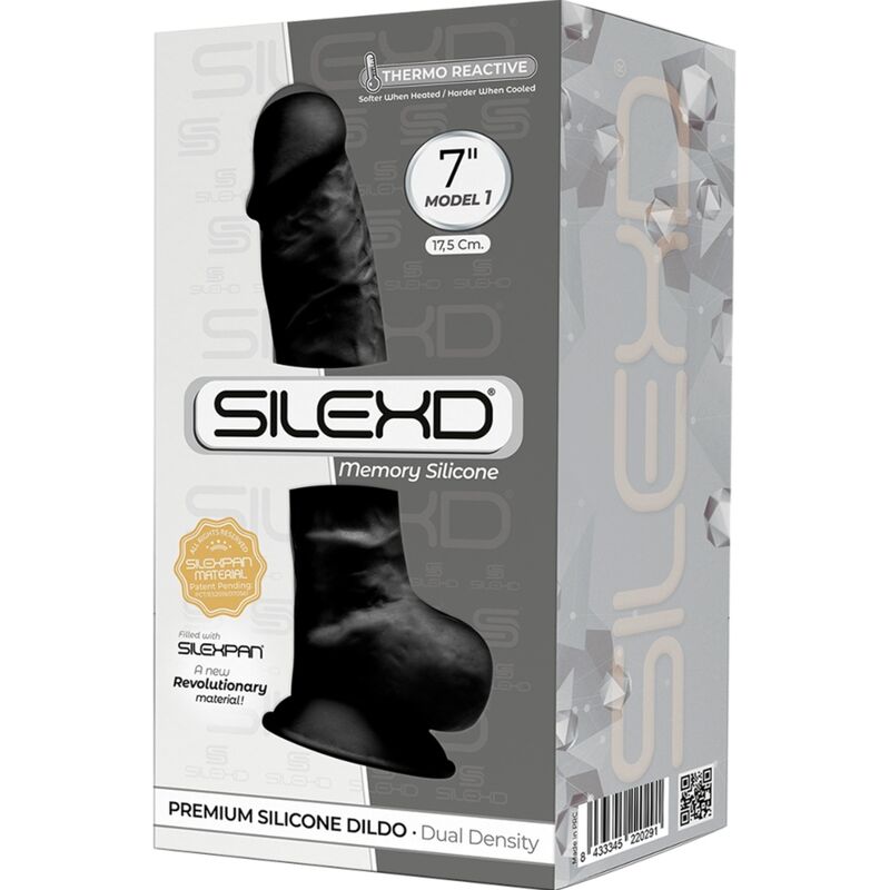 SILEXD - MODÈLE 1 PÉNIS RÉALISTE PREMIUM SILEXPAN SILICONE NOIR 17.5 CM