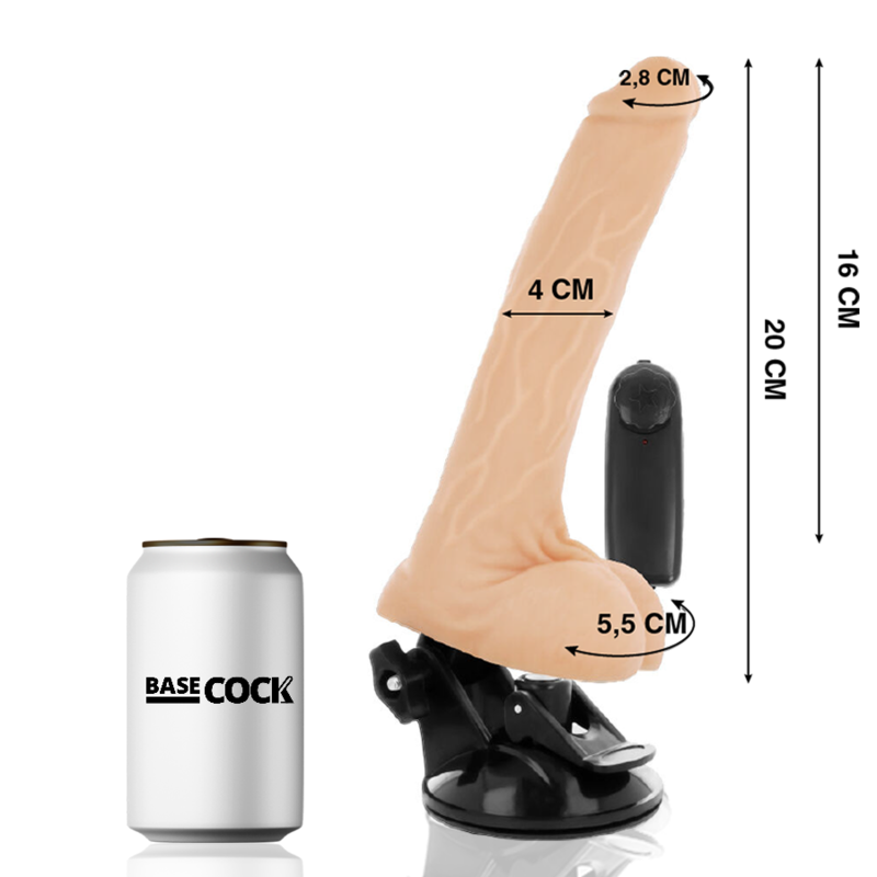 BASECOCK - VIBRATEUR NATUREL RÉALISTE TÉLÉCOMMANDE AVEC TESTICULES 20 CM -O- 4 CM