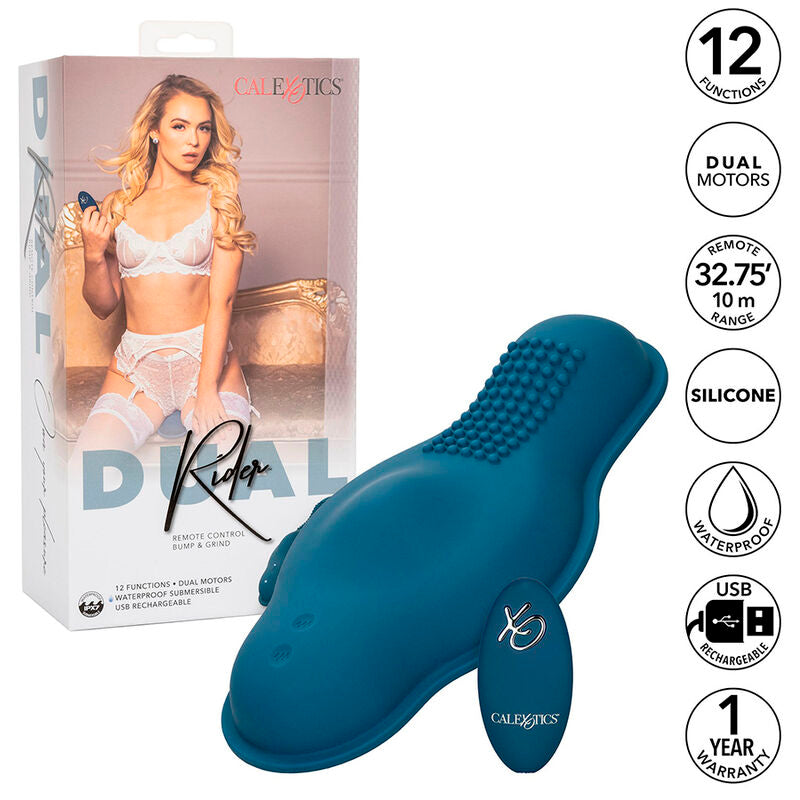 CALEXOTICS - RIDER MASSAGER DOUBLE MOTEUR TÉLÉCOMMANDE BLEU