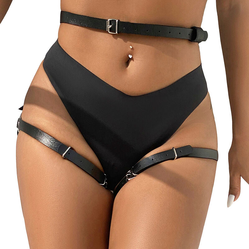 SUBBLIME - HARNAIS DE TAILLE ET DE JAMBES EN CUIR NOIR TAILLE UNIQUE