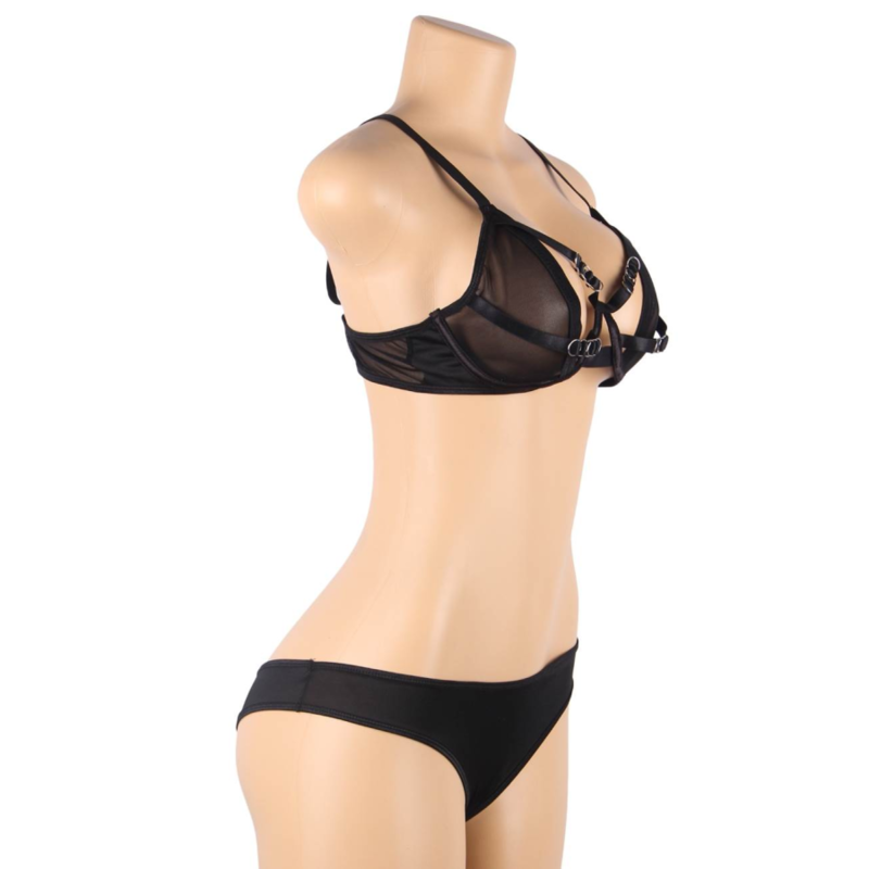 SUBBLIME - ENSEMBLE DEUX PIÈCES DE SOUTIEN-GORGE TRANSPARENT ET BANDES S/M