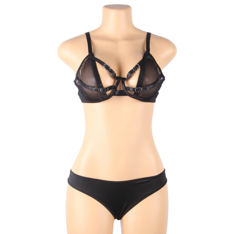 SUBBLIME - ENSEMBLE DEUX PIÈCES DE SOUTIEN-GORGE TRANSPARENT ET BANDES S/M