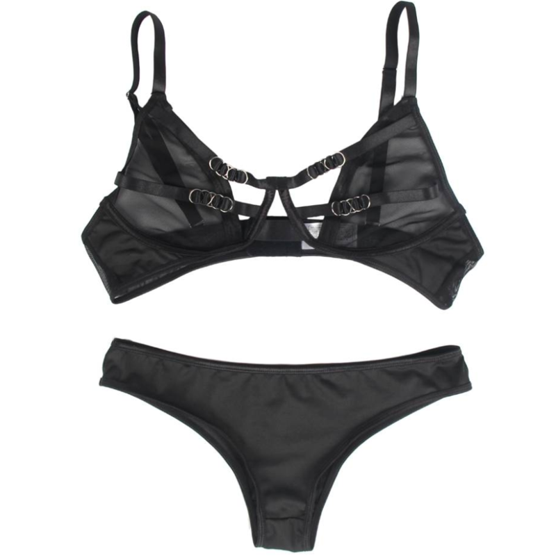 SUBBLIME - ENSEMBLE DEUX PIÈCES DE SOUTIEN-GORGE TRANSPARENT ET BANDES S/M