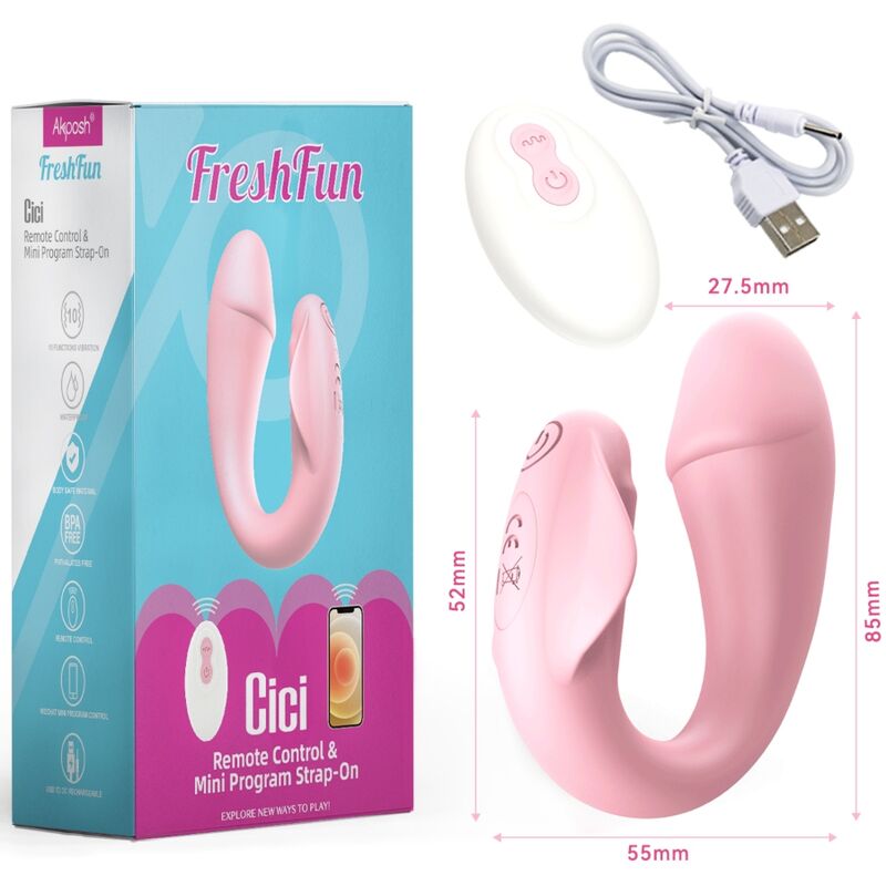 ARMONY - FRESHFUN CICI STAP-ON VIBRATEUR TÉLÉCOMMANDE ET APPLICATION 10 VIBRATIONS ROSE