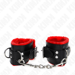 KINK - APPUI-POIGNETS DOUBLÉS DE FOURRURE AVEC TROUS CARRÉS CEINTURE ROUGE ET NOIRE RÉGLABLE 17-29 CM X 6 CM