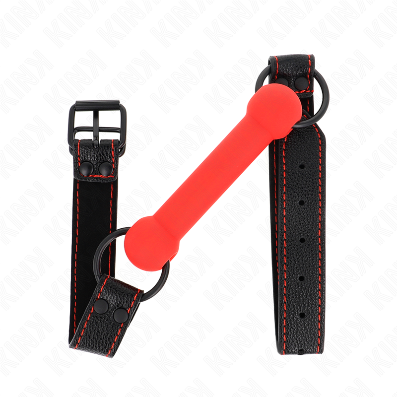 KINK - GAG EN OS AVEC SANGLE EN CUIRETTE ROUGE AJUSTABLE 41-57 CM