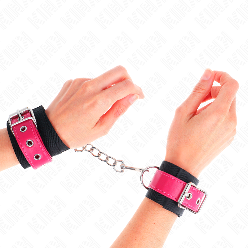 KINK - APPUI-POIGNETS EN NYLON NOIR AVEC CEINTURE EN CUIRETTE ROSE FRAMBOISE AJUSTABLE 19-29 CM X 5,1 CM