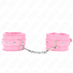 KINK - APPUI-POIGNETS DOUBLÉS DE FOURRURE PREMIUM ROSE AVEC CEINTURE ROSE RÉGLABLE 17-29 CM X 6 CM