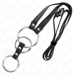 KINK - ANNEAU PÉNIS TRIPLE MÉTAL 3,8 CM À 5 CM AVEC CEINTURE EN CUIR 112 CM