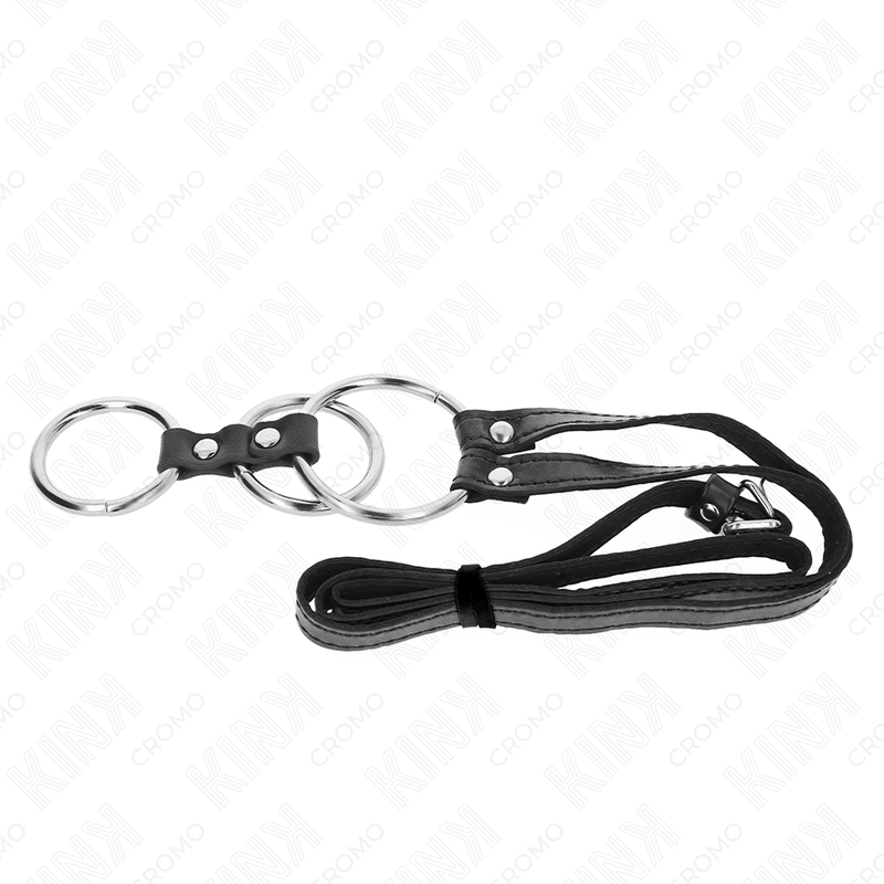 KINK - ANNEAU PÉNIS TRIPLE MÉTAL 3,8 CM À 5 CM AVEC CEINTURE EN CUIR 112 CM