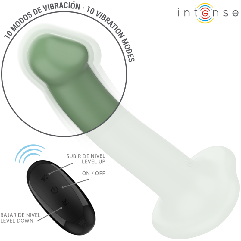 INTENSE - BECCA VIBRATEUR AVEC VENTOUSE 10 VIBRATIONS TÉLÉCOMMANDE VERTE