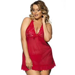 SUBBLIME - QUEEN PLUS RED BABYDOLL MOTIFS FLORAUX DANS LES SEINS