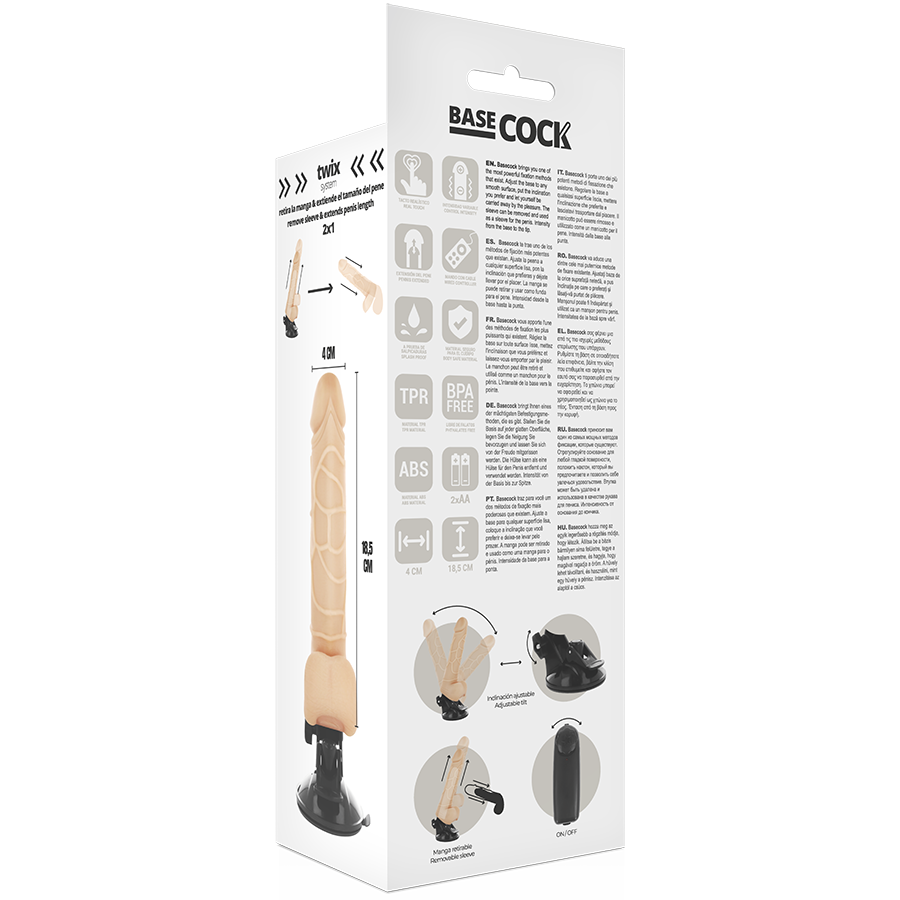 BASECOCK - VIBRATEUR TÉLÉCOMMANDE NATUREL RÉALISTE 18.5 CM -O- 4CM