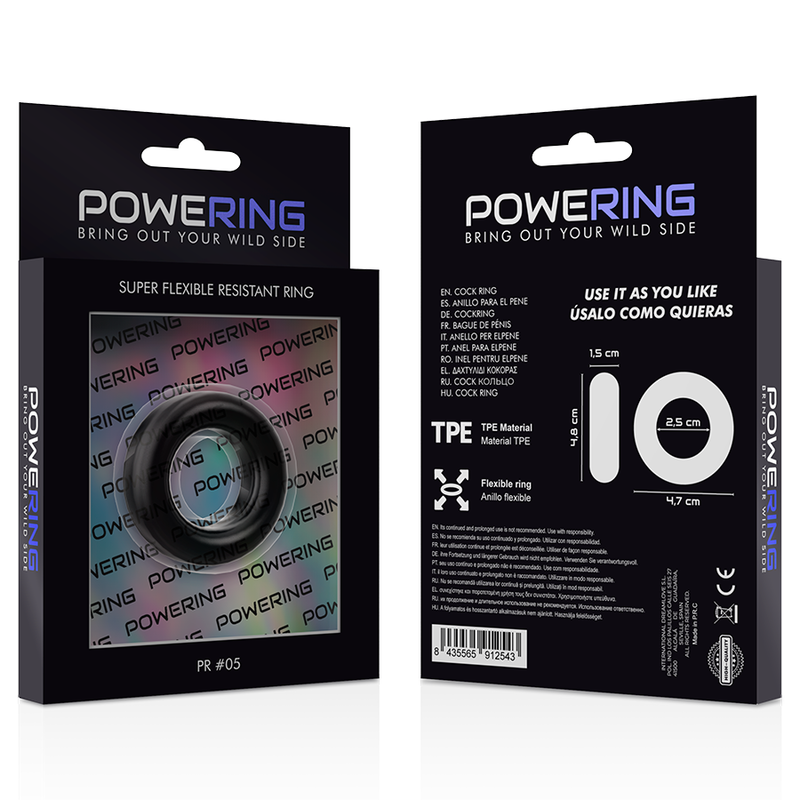 POWERING - ANNEAU PÉNIS SUPER FLEXIBLE ET RÉSISTANT 4,8CM PR05 NOIR